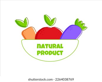 Flat vegan natural product. Healthy vegan food. Healthy diet. Vegetarian food. Vegan menu. Healthy nutrition garden food. Vector illustration