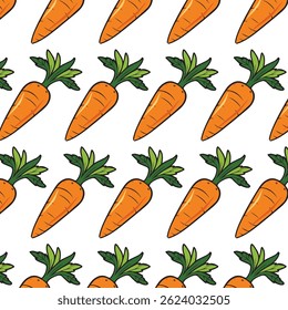 Flat vegetable seamless pattern. Retro style background ornament with abstract ordered carrot vegetables in bright orange colors. Vector illustration for wrapping paper or season celebration card