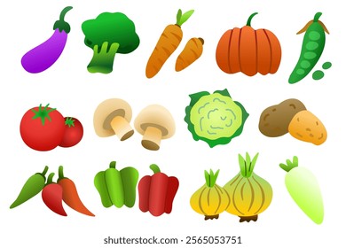 Flat vegetables design set with isolated background, set of vegetables