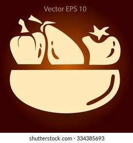 Flat vegetables of glass plate icon