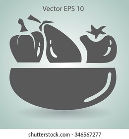 Flat vegetables of glass plate icon