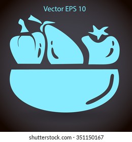 Flat vegetables of glass plate icon