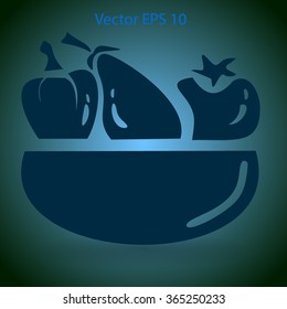 Flat vegetables of glass plate icon