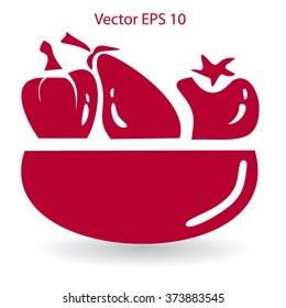 Flat vegetables of glass plate icon