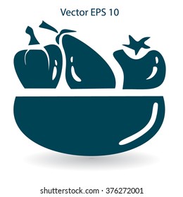 Flat vegetables of glass plate icon
