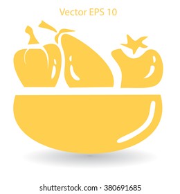 Flat vegetables of glass plate icon