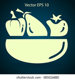 Flat vegetables of glass plate icon