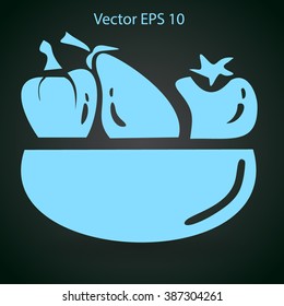 Flat vegetables of glass plate icon