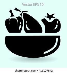 Flat vegetables of glass plate icon