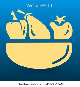 Flat vegetables of glass plate icon