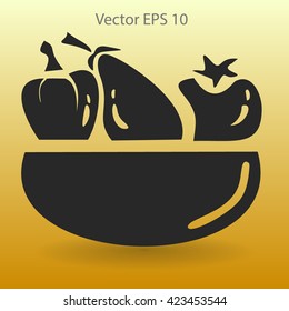 Flat vegetables of glass plate icon