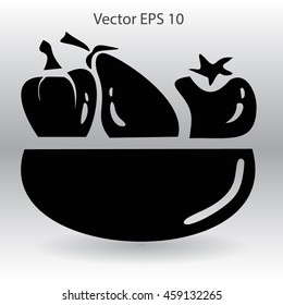 Flat vegetables of glass plate icon