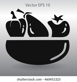 Flat vegetables of glass plate icon