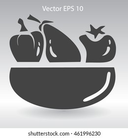 Flat vegetables of glass plate icon