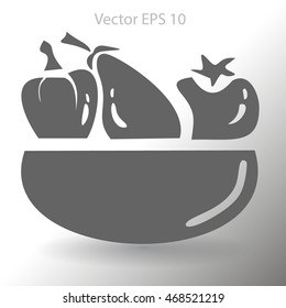 Flat vegetables of glass plate icon