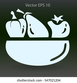 Flat vegetables of glass plate icon