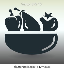 Flat vegetables of glass plate icon