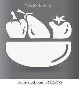 Flat vegetables of glass plate icon