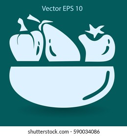 Flat vegetables of glass plate icon