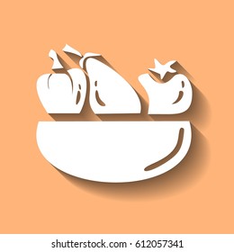 Flat vegetables of glass plate icon