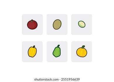 Flat Vegetables Icon Pack - Tomato, Potato, Pete, Bean, Paprika, Pumpkin, Chayote