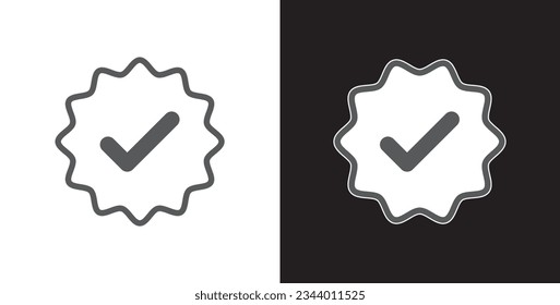 Flat Verified icon with soft grey outline. Tick in rounded corners star. Check mark symbol. Verification Vector illustration.