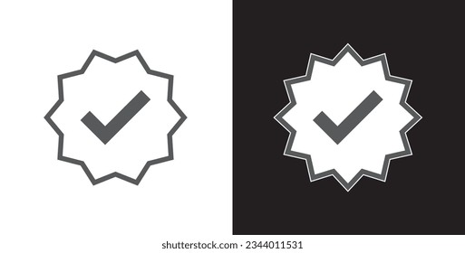 Flat verified profile icon with soft grey outline. Tick in rounded corners star. Approval profile sign. Check mark symbol. Verification Vector illustration.