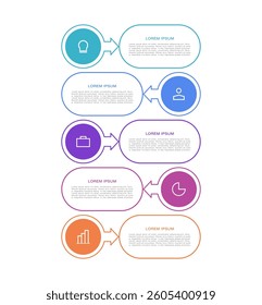 Flat vertical infographic template with 5 steps or options with thin line icons