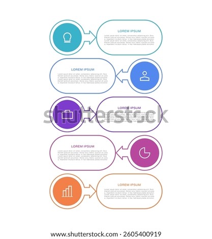 Flat vertical infographic template with 5 steps or options with thin line icons
