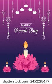 Flat vertical poster template for vesak day illustration festival celebration social media post and vesak day Banner