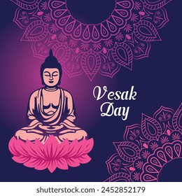 Flat vertical poster template for vesak day illustration festival celebration social media post and vesak day Banner