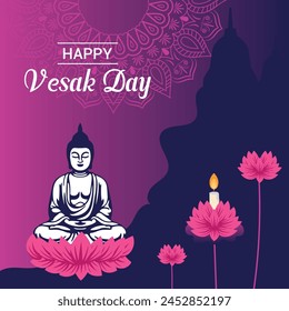 Flat vertical poster template for vesak day illustration festival celebration social media post and vesak day Banner