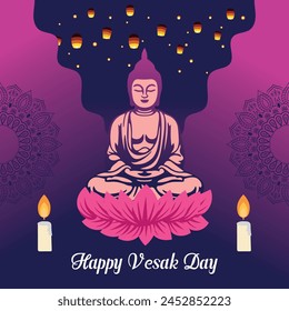 Flat vertical poster template for vesak day illustration festival celebration social media post and vesak day Banner