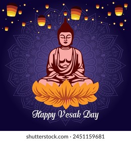 Flat vesak day illustration festival celebration social media post and vesak day Banner