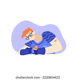 Flat veterinarians staff with cute humster. Veterinary and cartoon animals, vector illustration