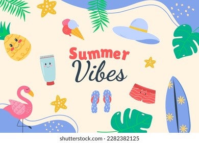 Flat vibes summer background doodle style