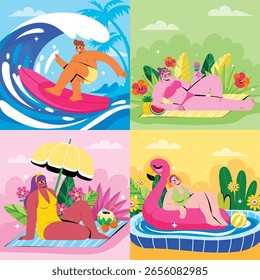 Flat Vibrant Summer Activities and Relaxation