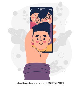 Flat of video call with friends vector illustration