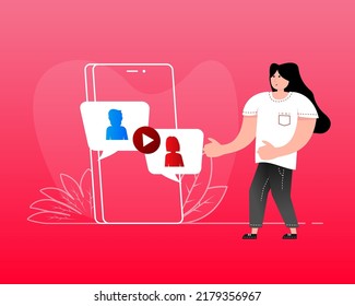 Flat video call people for home page design.Flat vector illustration. Isometric illustration