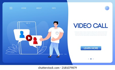 Flat video call people for home page design.Flat vector illustration. Isometric illustration