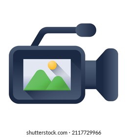 Flat video camera in editable icon

