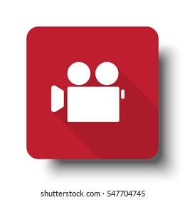 Flat Video Camera web icon on red button with drop shadow
