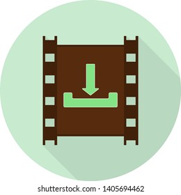 flat video frame icon with download sign isolated on green background