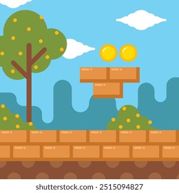 Flat video games background. A game template nature scene. Platform game background template