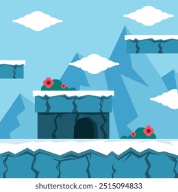 Flat video games background. A game template nature scene. Platform game background template