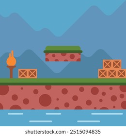 Flat video games background. A game template nature scene. Platform game background template