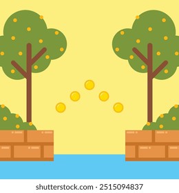 Flat video games background. A game template nature scene. Platform game background template