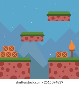 Plano de fundo de videogames. Uma cena da natureza de modelo de jogo. Modelo de plano de fundo do jogo de plataforma