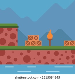 Plano de fundo de videogames. Uma cena da natureza de modelo de jogo. Modelo de plano de fundo do jogo de plataforma