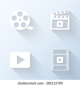 Flat video icons with long shadows. Vector illustration